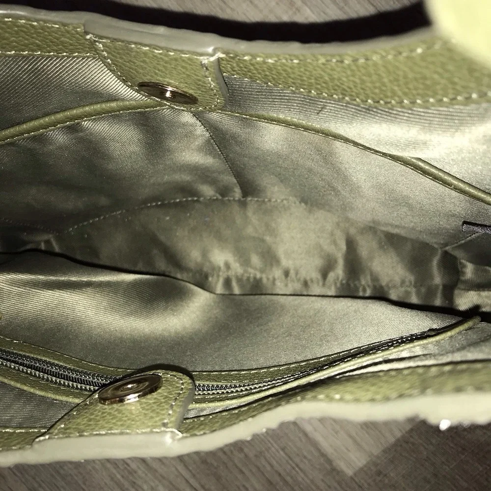 Shoulder Bag Tooled 100% Olive Green Leather Purse Handbag Made in India